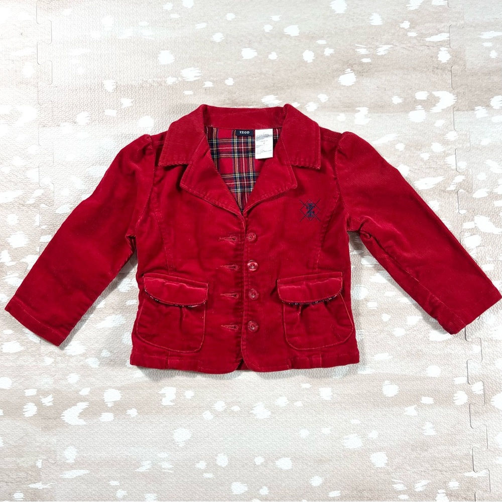 Izod Red Corduroy Jacket Blazer Toddler Girl Size 3T Preppy Holiday Uniform